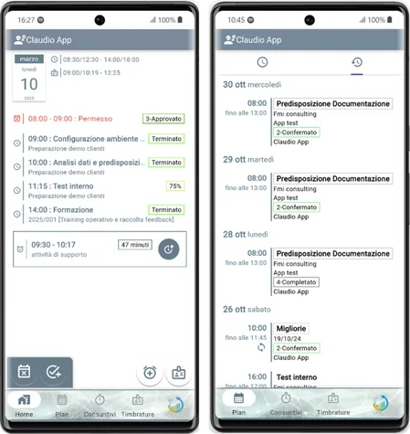 PlanningConnect Mobile App base: daily and monthly agenda