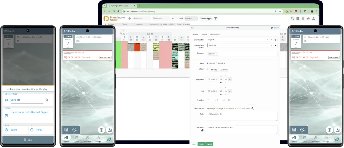 Leaves and working hours, in real time