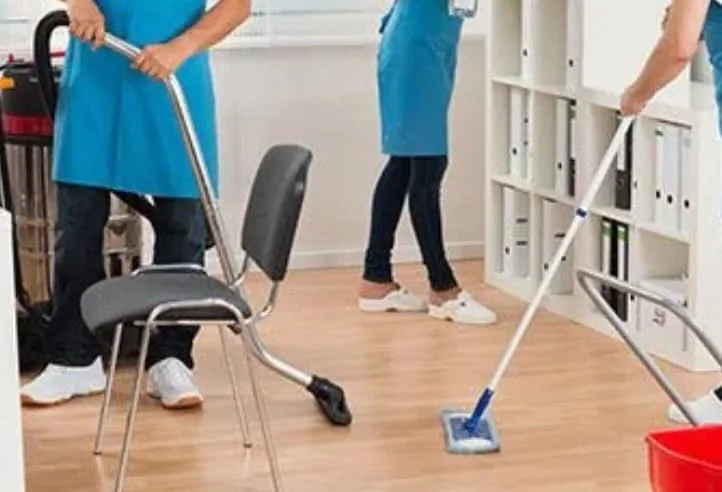 Cleaning team at work in an office or public building